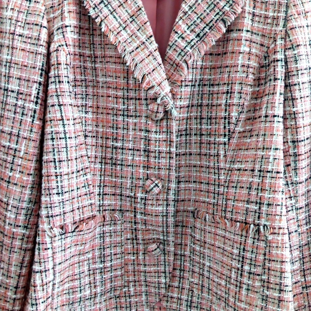 EJ Lady Blazer Size 10 Peach Fringe Jacket Lined Tweed Office Siren‎ Boardroom - Picture 2 of 9
